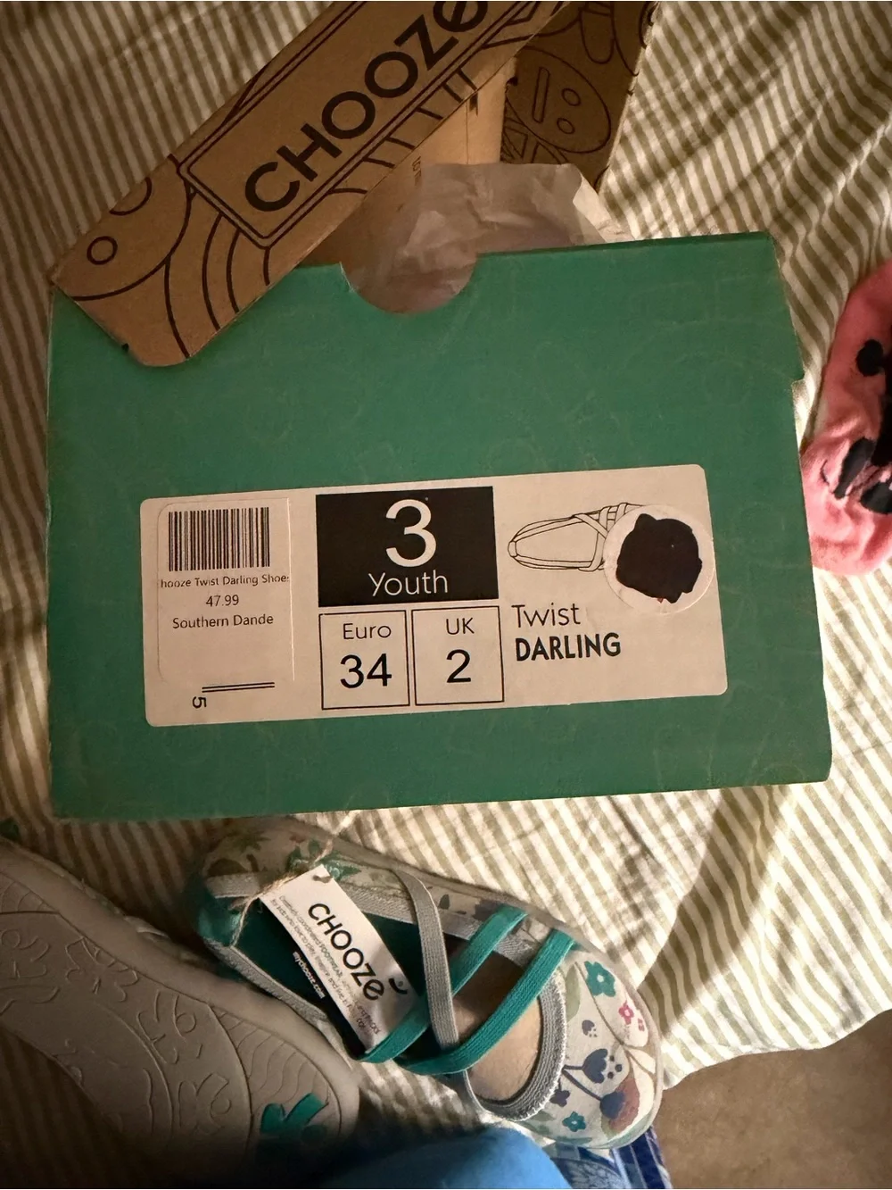Chooze Teal and Light Gray Floral Mary Jane Shoe with Cross Straps